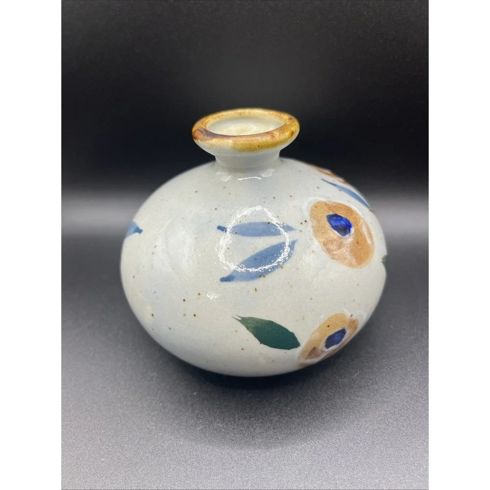 Vase Floral Glazed Art Pottery Hand Painted 3.5